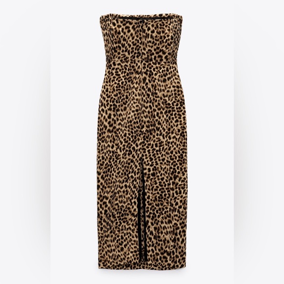 Zara - Leopard print strapless Midi dress with straight neckline - Brand NEW - Picture 5 of 6